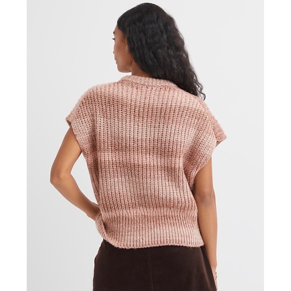 LOFT NWT Womens XL Pink Brown Striped Chunky Knit Sweater Cap Sleeve Pullover - Picture 2 of 7